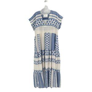 Kasia Embroidered Maxi Dress Blue White Sz Large Boho Festival
